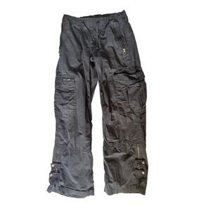 Superdry Low Rise Wide Leg Cargo Pants Black Dark Gray Drawstring Elastic waist